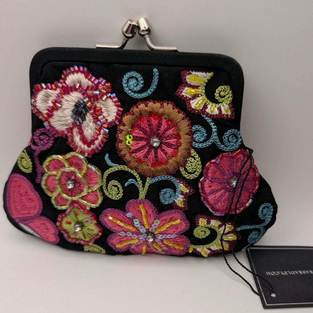 Vera Bradley 25 Anniversary Floral Beaded Embroidered Petite Kiss-lock Purse
